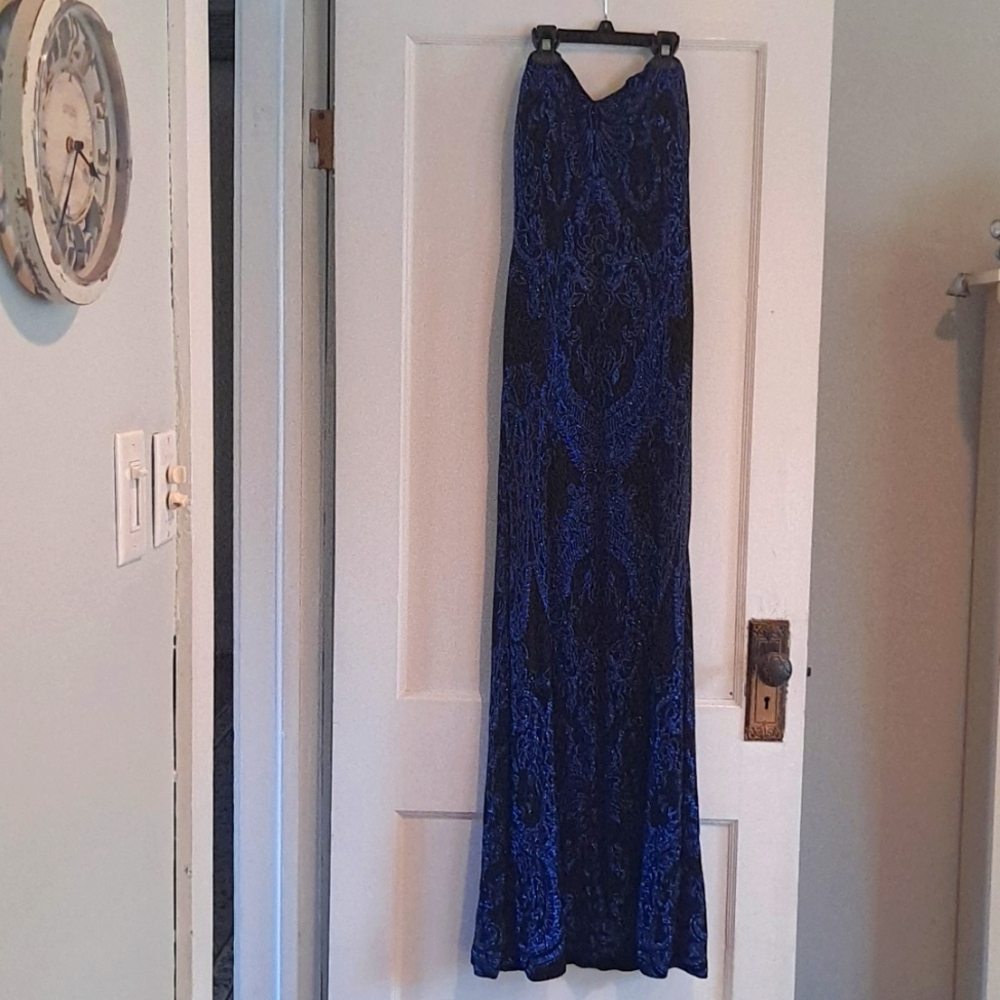 Black and Navy Strapless Gown, size 3/4